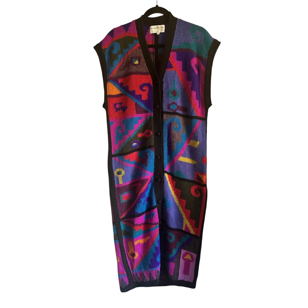 Peruvian Connection Women's 100% Alpaca Duster Vest Multicolor Small Vintage